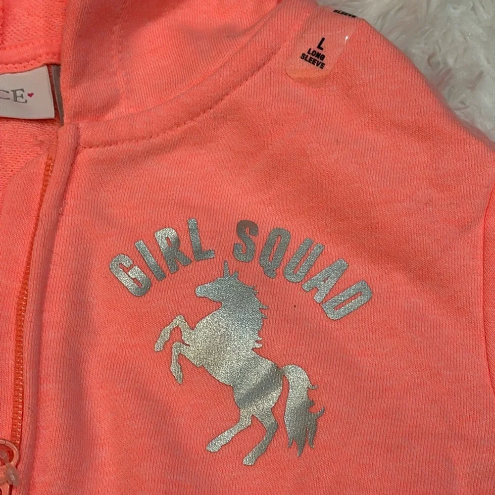 NWT CHILDREN’S PLACE Girls Large 10/12 Peach Girl Squad Unicorn Zip Hoodie